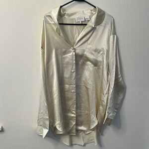 100% Silk Cream Button-Up Blouse